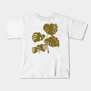 Mustard Yellow Monstera Swiss Cheese Plant Cut Out Style Kids T-Shirt